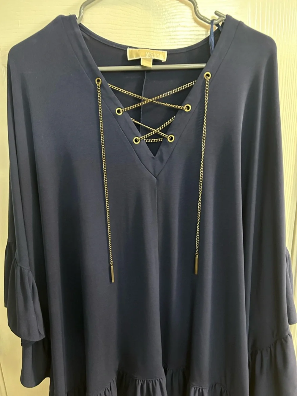 Michael Michael Kors Chain Lace-Up Caftan Top Size 2X Color True Navy - Picture 5 of 5